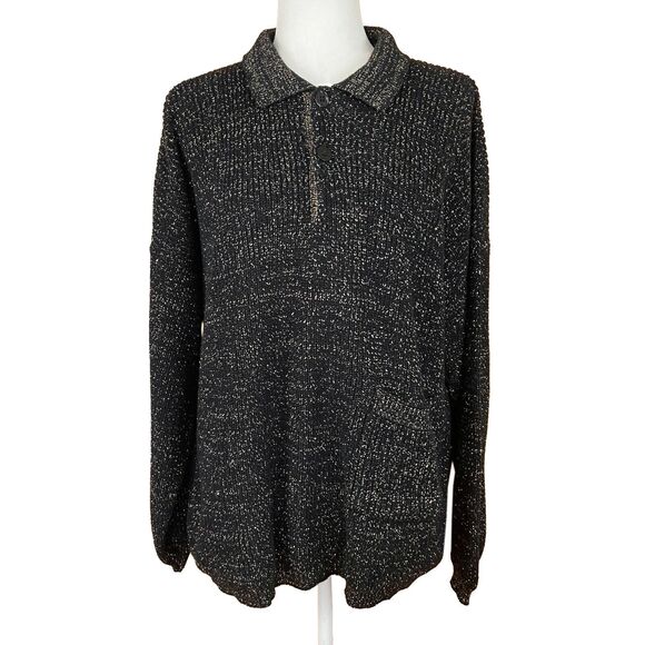 Vintage '80s Pierre Cardin Women's Sweater Size M Black Gold Metallic Pocket - Picture 1 of 6